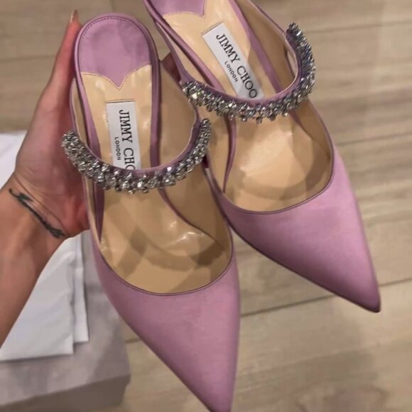 Jimmy Choo Bing 100 Lilac Satin EU 39 US 8.5 Light Purple Crystal Embellishment - Picture 2 of 15